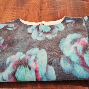 Talbots Blue and Gray Cashmere Floral Sweater